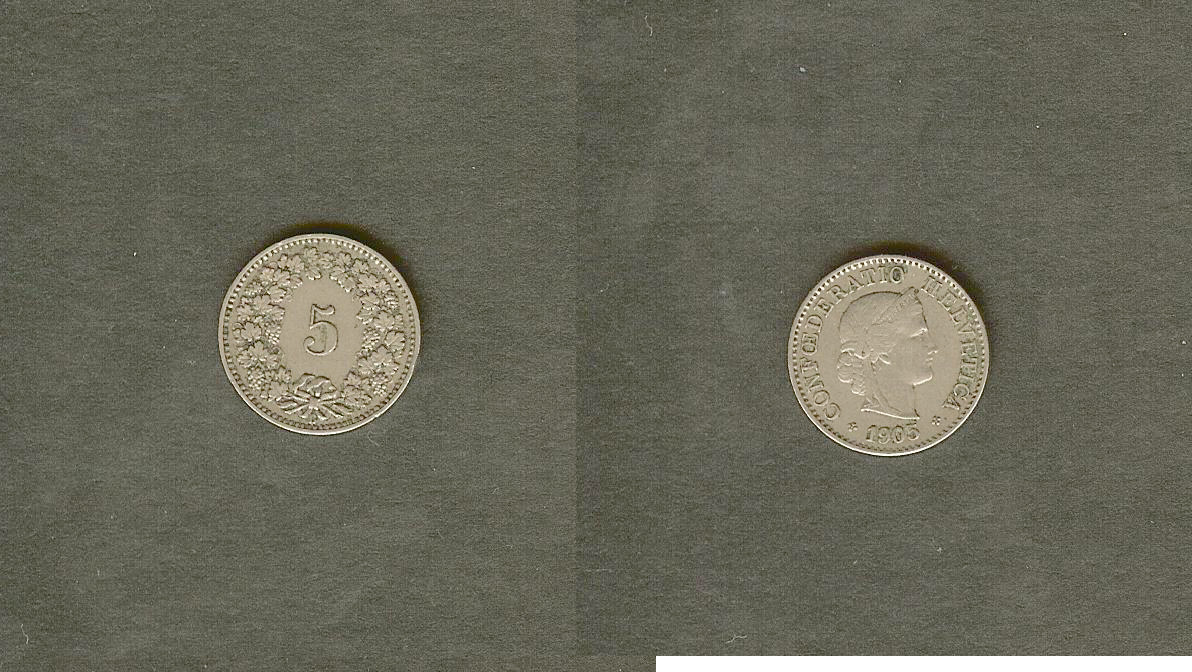 SUISSE 5 Centimes Helvetia 1905 Berne TTB à TTB+